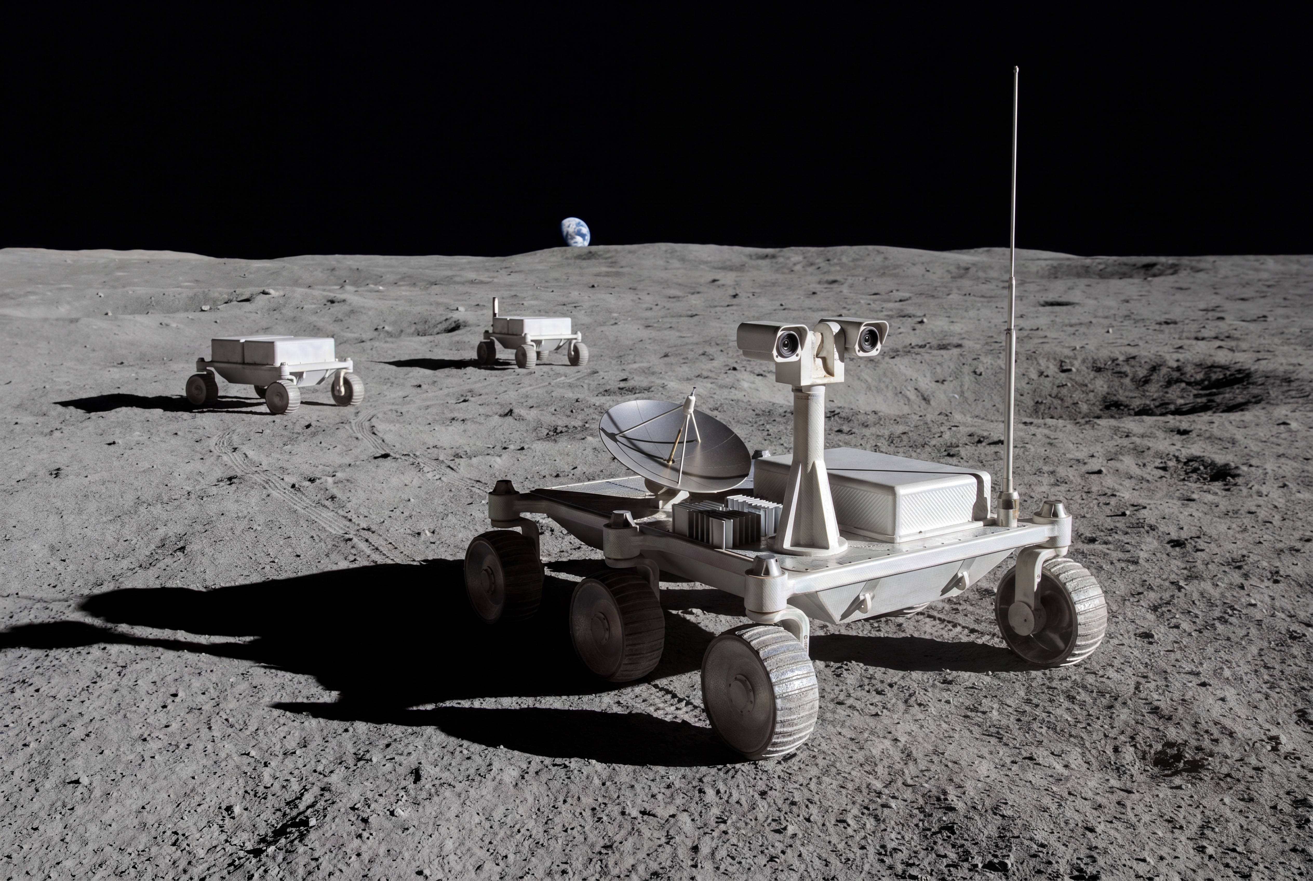 A shared “eye” rover: vision and compute for a fleet of blind workers.