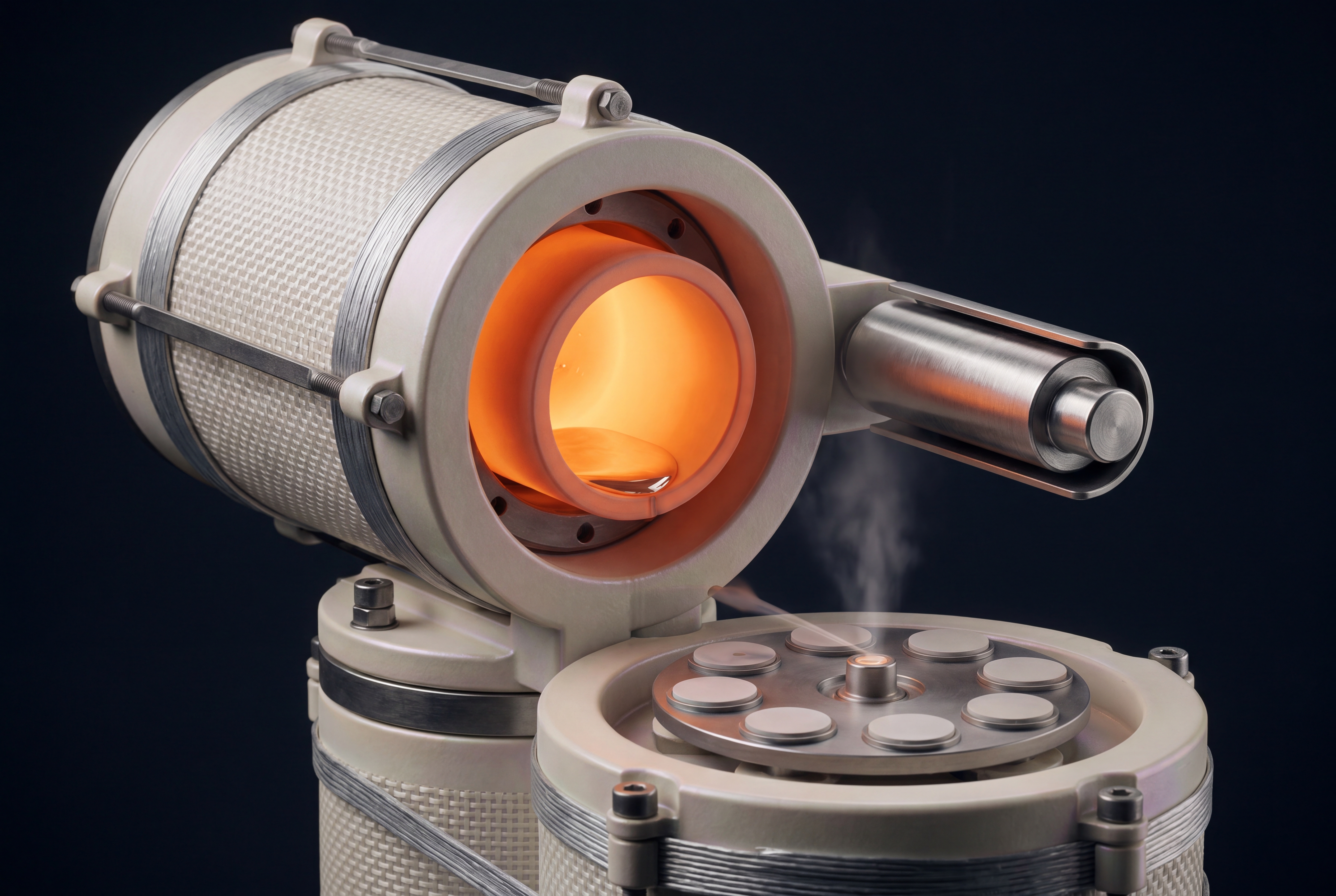 Silicon and thin-film line: silica + magnesium → local devices, in vacuum.